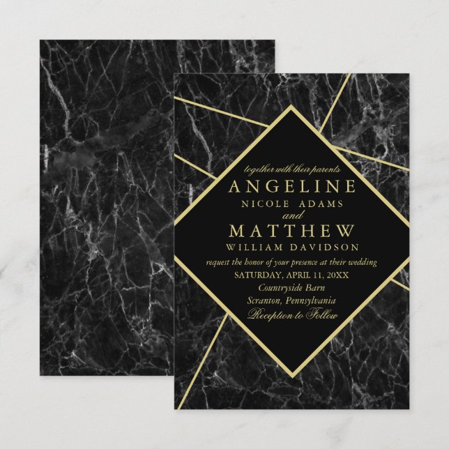 Gold marble wedding invitations (Front/Back)