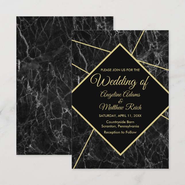 Gold marble wedding invitations (Front/Back)