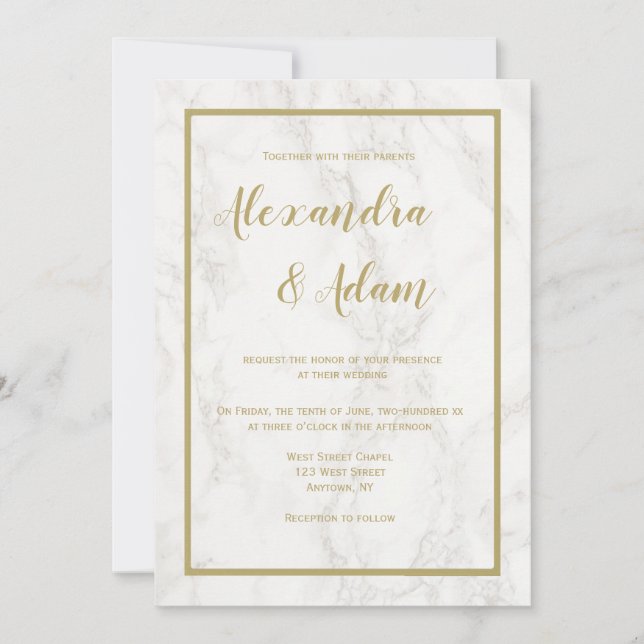 Gold marble wedding invitations (Front)
