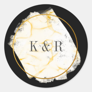 gold marble wedding monogram classic round sticker