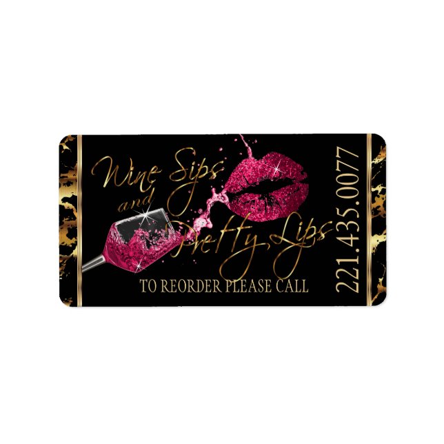 Gold Marble -Wine Sips & Pretty Lips - Reorder Label (Front)