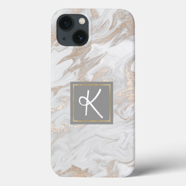 Gold Marbled Monogrammed  Case-Mate iPhone Case (Back)