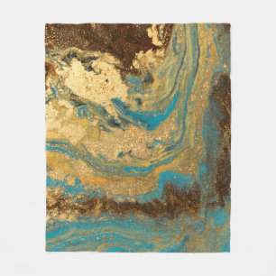 Gold marbling: blue marble texture. fleece blanket