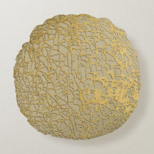 Gold Marbling: Grunge Texture Design Round Pillow