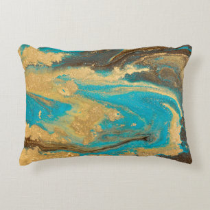 Gold marbling texture design. Blue and golden marb Accent Pillow