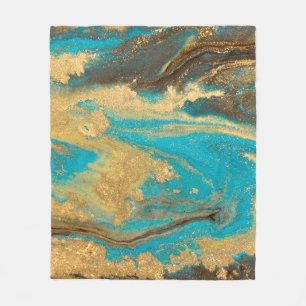 Gold marbling texture design. Blue and golden marb Fleece Blanket