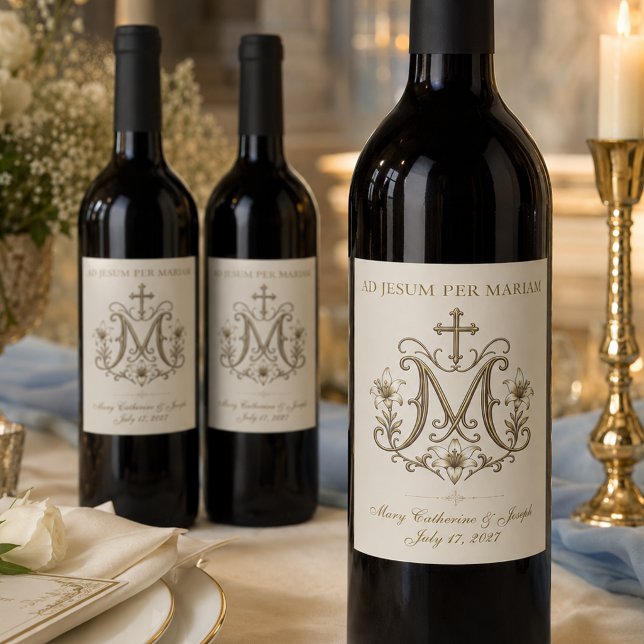 Gold Marian Cross Monogram Wine Label (Creator Uploaded)