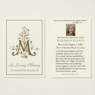 Gold Marian Cross Virgin Mary Funeral Prayer Card
