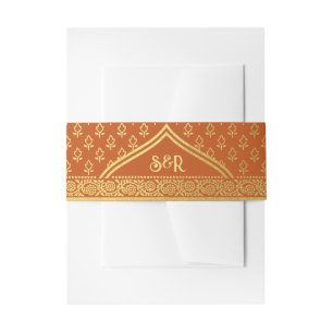 Gold Marigold Flower Mundap Arch Monogram Wedding Invitation Belly Band