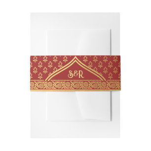 Gold Marigold Flower Mundap Arch Monogram Wedding Invitation Belly Band
