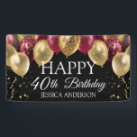 Gold Maroon Birthday Party  Banner<br><div class="desc">Elegant faux Burgundy and gold glitter balloons on the top border. All text is adjustable and easy to change for your own party needs. any year,  age can be changed</div>