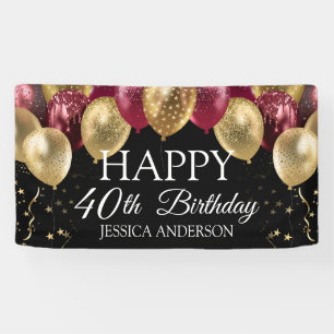 Gold Maroon Birthday Party  Banner