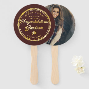 Gold Maroon Graduation Photo Class of 2023 Hand Fan