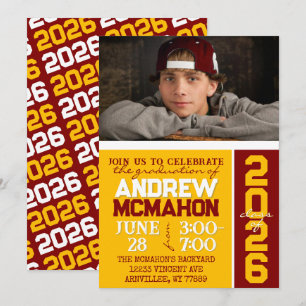 Gold & Maroon Modern Graduation Photo Invitation