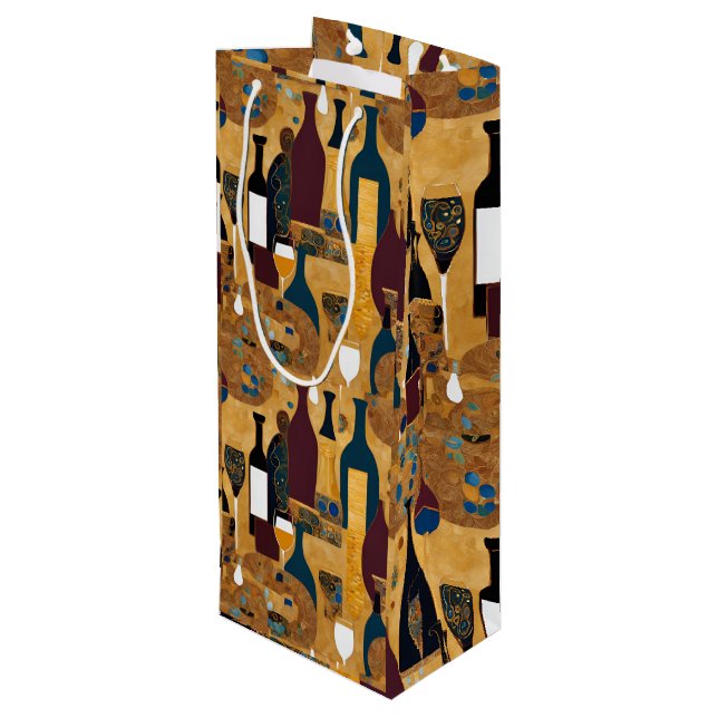 Gold Maroon Wine Pattern Gift Bag (Back Angled)