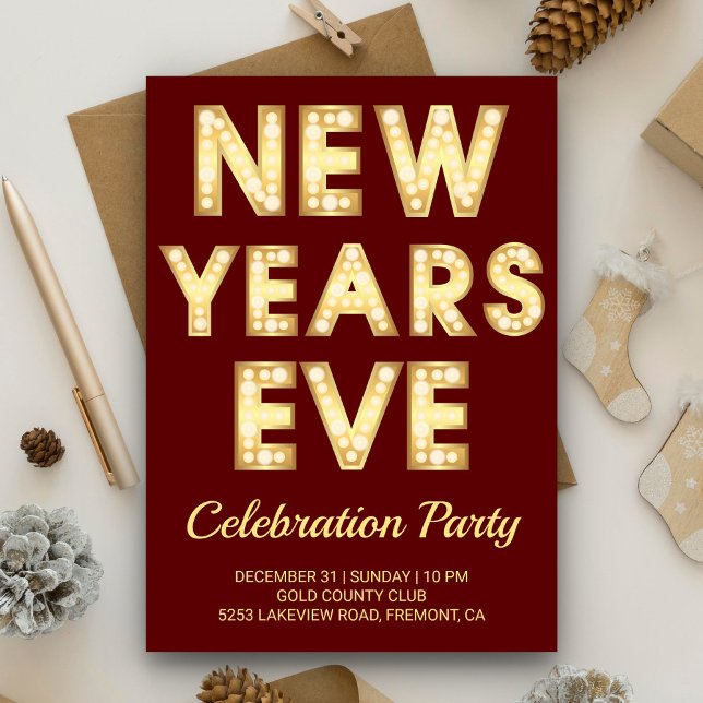 Gold Marquee Letters New Year's Eve Party Invitation (Creator Uploaded)