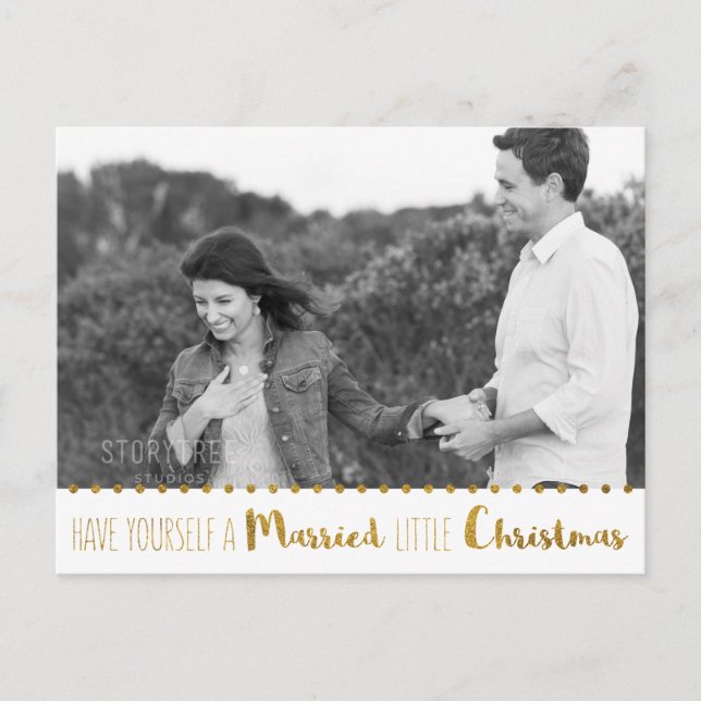 Gold, Marry and Bright Christmas Save the Date Announcement Postcard (Front)