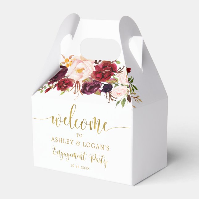 Gold Marsala Boho Autumn Engagement Party  Favor Box (Front Side)