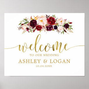 Gold Marsala Boho Autumn Wedding Welcome Poster
