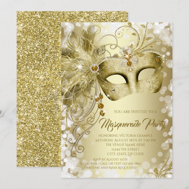 Gold Mask Maquerade Party Invitation (Front/Back)
