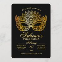 Gold Mask Masquerade Sweet Sixteen Invitation