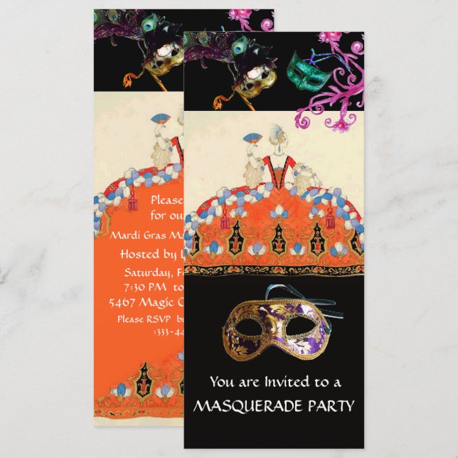 GOLD MASKS ORANGE LADY MASQUERADE PARTY Programme Invitation (Front/Back)