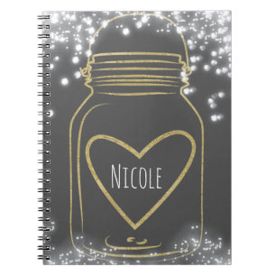 Gold Mason Jar & Lights Rustic Glam Any Colour Notebook