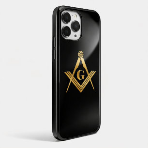 Gold Masonic Square and Compass Black