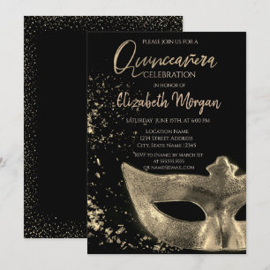 Gold Masque,Confetti Quinceañera Invitation