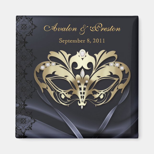 Gold Masquerade Black Save The Date Magnet (Front)
