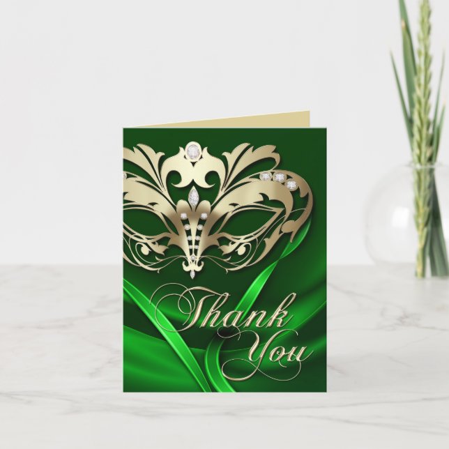Gold Masquerade Carte de remerciements verte (Devant)