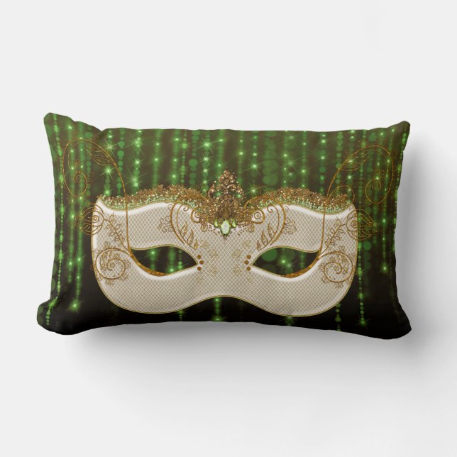 Gold Masquerade Green String Lights Lumbar Pillow (Front)