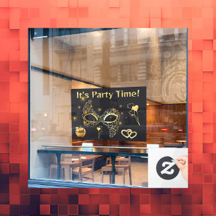 Gold Masquerade It's Party Time   Window Cling