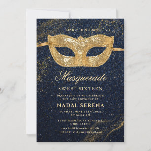 gold masquerade mask Sweet 16 Invitation