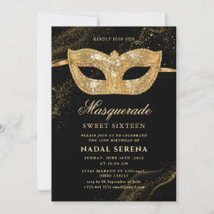 gold masquerade mask Sweet 16 Invitation