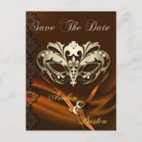 Gold Masquerade Orange Jewel Save The Date