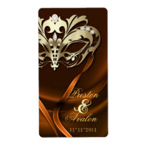 Gold Masquerade Orange Jewelled Wedding Wine Label