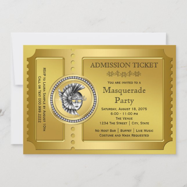 Gold Masquerade Party Invitation (Front)