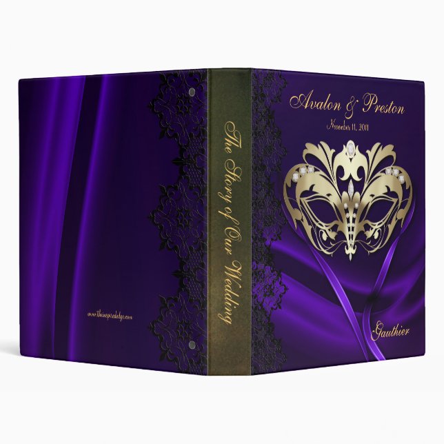 Gold Masquerade Purple Jewelled Wedding Binder (Background)