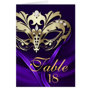 Gold Masquerade Purple Table Number Card