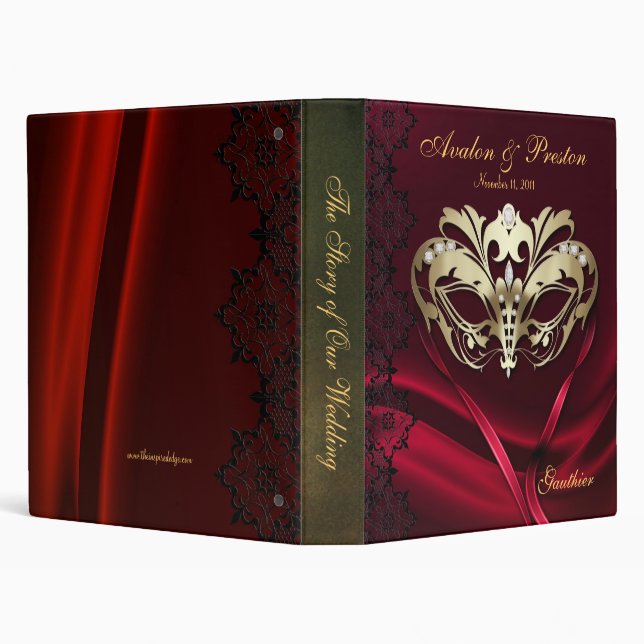Gold Masquerade Red Jewelled Wedding Binder (Background)
