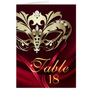 Gold Masquerade Red Table Number Card