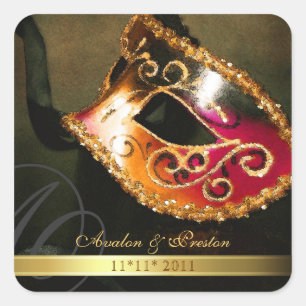 Gold Masquerade Swirl Save The Date Sticker