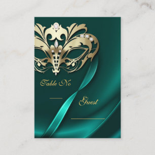 Gold Masquerade Teal Jewelled Table PlaceCard