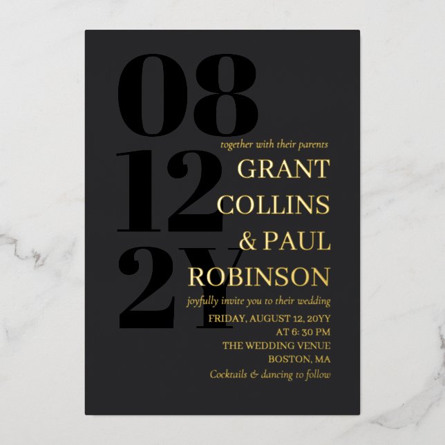 Gold Matte Black With Parents Typography Wedding (Front)