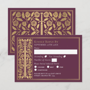 Gold Mauve Medieval Sword Wedding RSVP Card