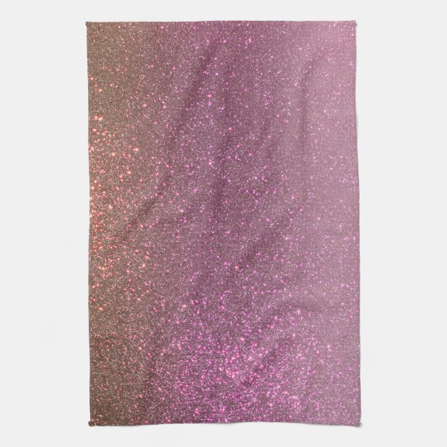 Gold Mauve Purple Sparkly Glitter Ombre Gradient Kitchen Towel (Vertical)