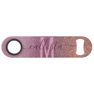 Gold Mauve Purple Sparkly Glitter Ombre Monogram Bar Key