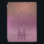 Gold Mauve Purple Sparkly Glitter Ombre Monogram iPad Pro Cover<br><div class="desc">This elegant, glamourous, and chic print is perfect for the trendy and stylish girly girl. It features a faux printed sparkly dark gold glitter into mauve purple into pastel purple triple gradient ombre. It's modern, pretty, girly, unique, and cool. Just customize this design with your own personalized monogram family name...</div>