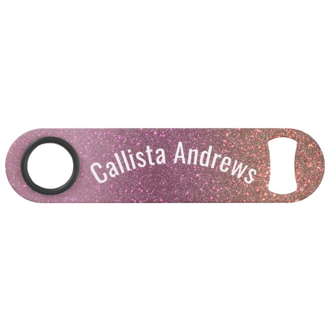 Gold Mauve Purple Sparkly Glitter Ombre Name Bar Key (Front (Horizontal))